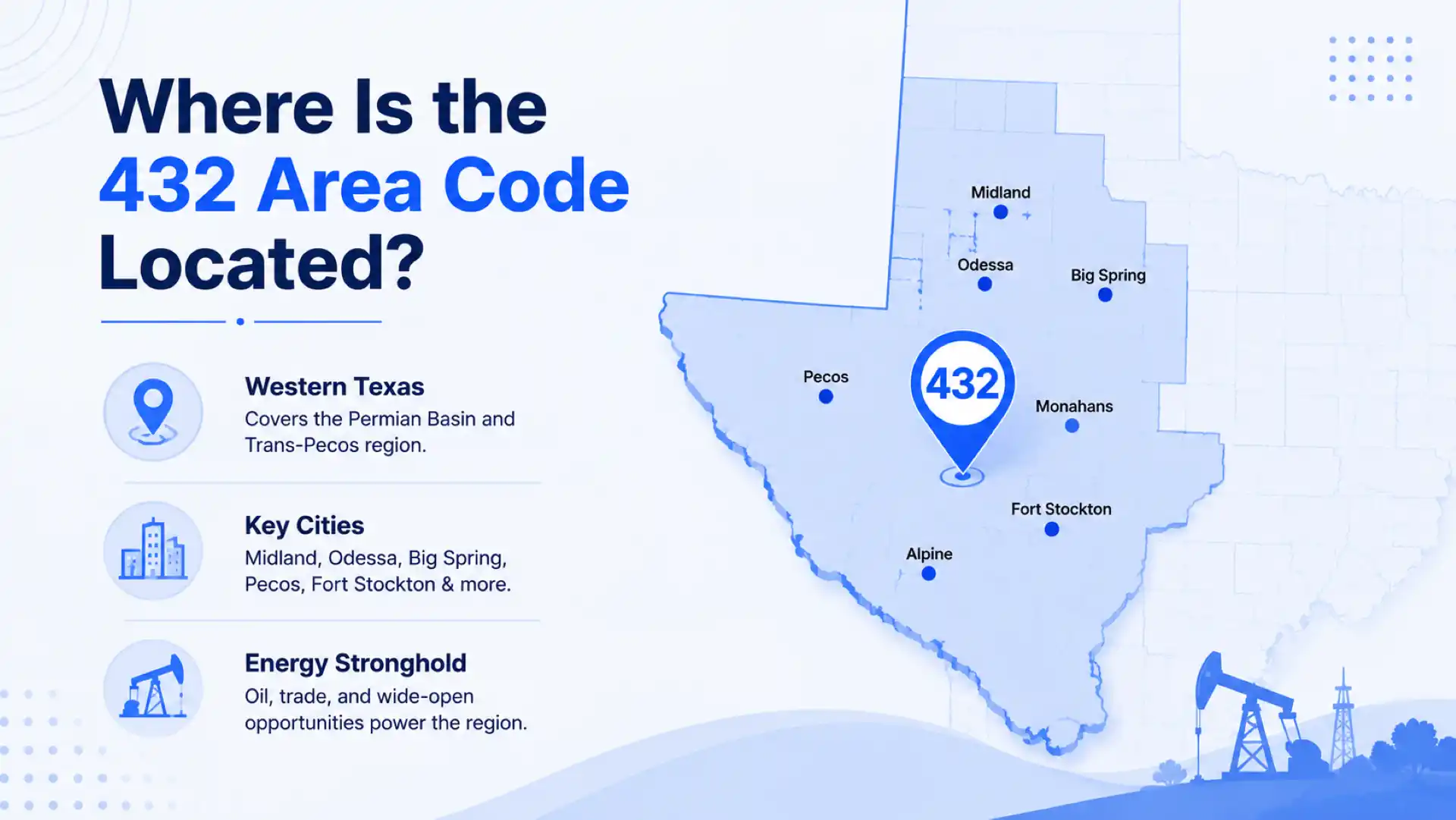 Where is the 432 area code located — Midland, Odessa, Big Spring and the Permian Basin in West Texas