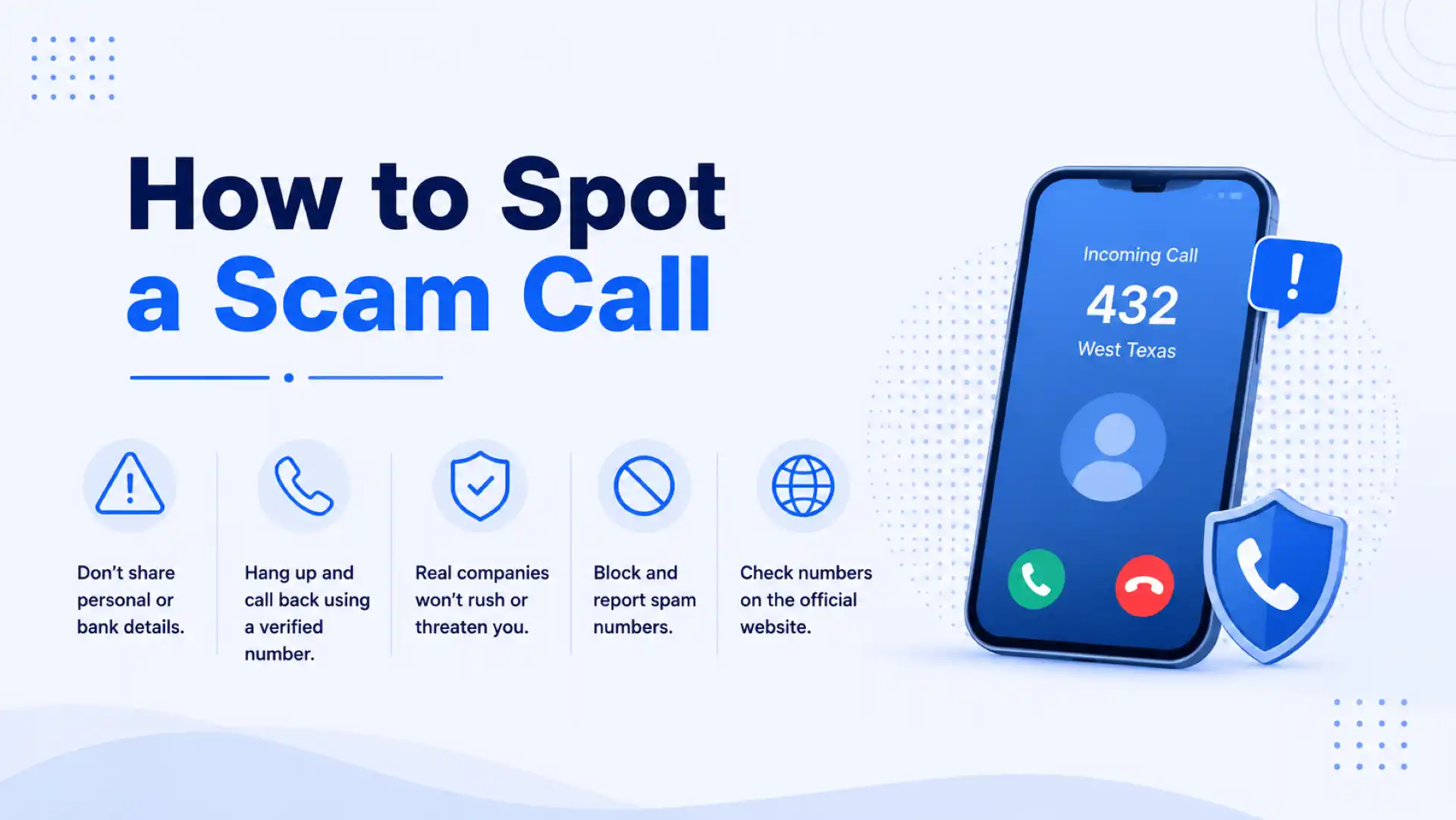 How to spot a 432 area code scam call — verify numbers, never share personal details, and block spam