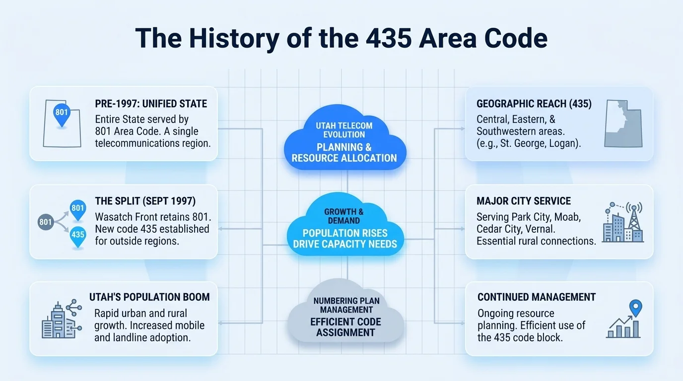 History of the 435 area code — established in 1997 as a split from Utah's 801 code