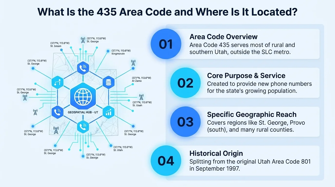 Map showing the 435 area code location across rural Utah