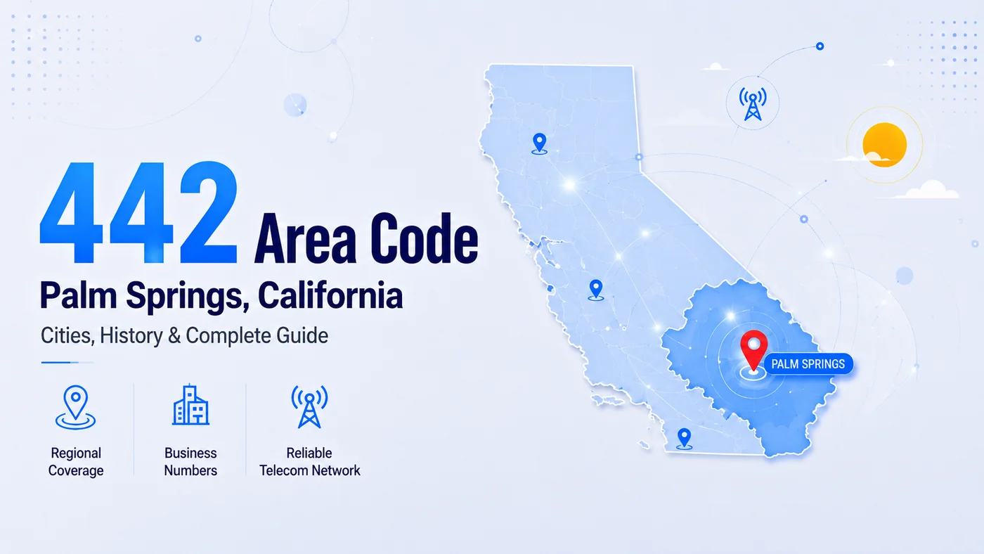 442 area code — Southern California map covering the Coachella Valley, High Desert, North San Diego County, and Imperial County including Palm Springs, Victorville, Oceanside, and El Centro