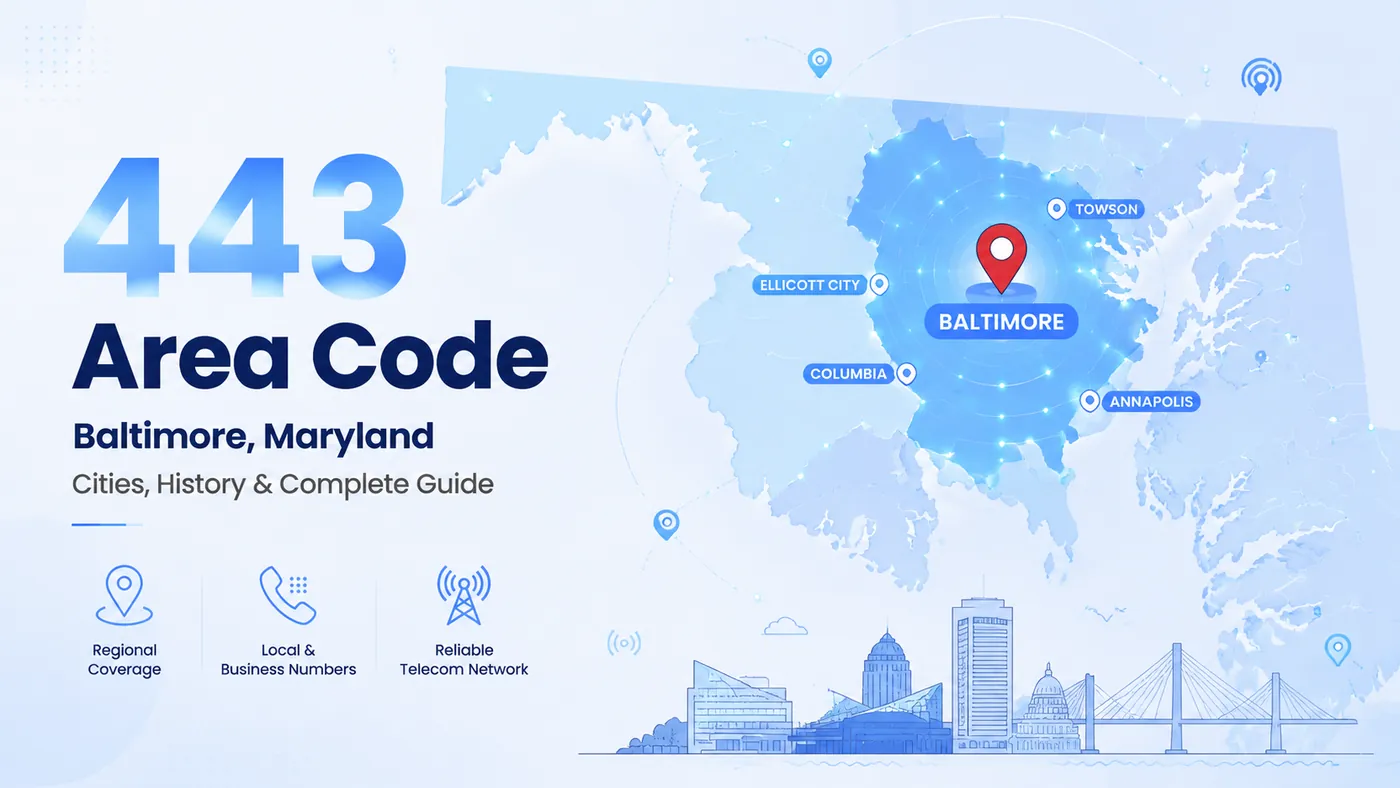 443 area code — Maryland map covering Baltimore City, Baltimore County, Anne Arundel County including Annapolis, Howard County, Harford County, Carroll County, and the Eastern Shore