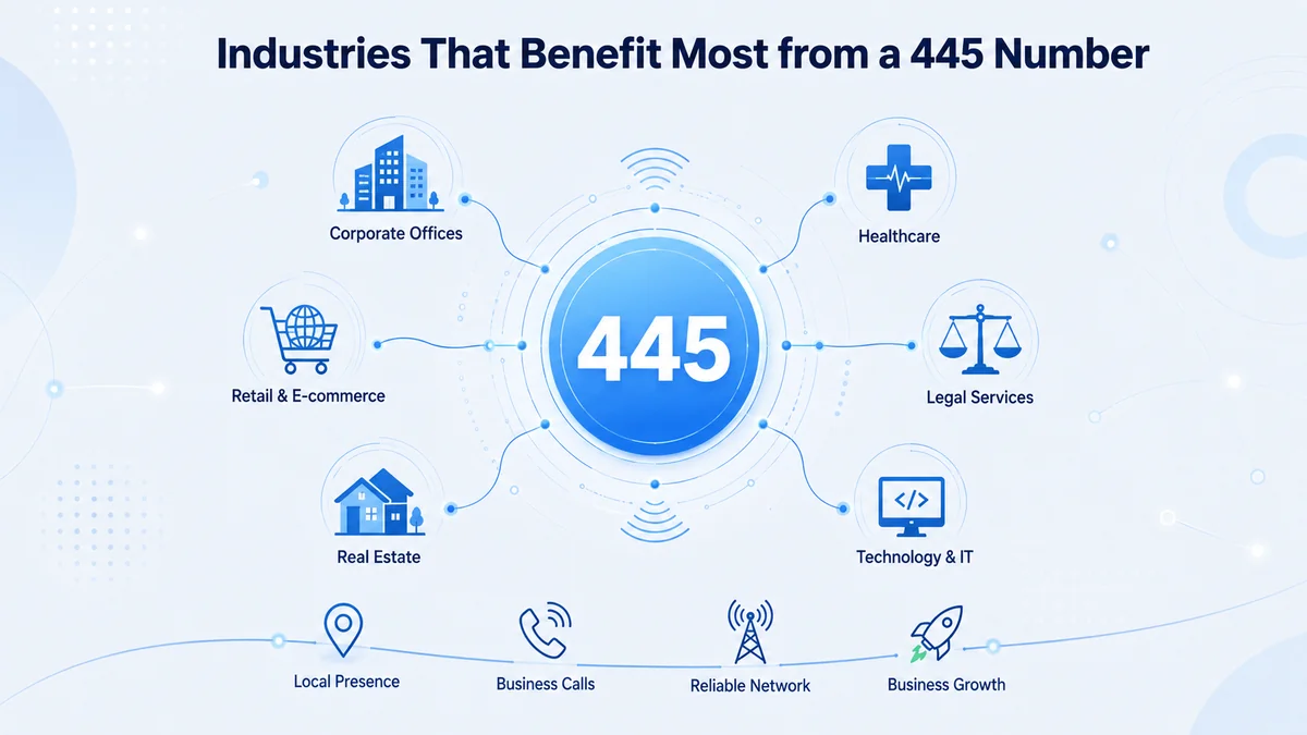 Industries that benefit most from a 445 area code number — law firms in Center City Philadelphia, healthcare vendors near Penn Medicine and Jefferson Health, tech companies in University City, and financial services firms in the Philadelphia corridor