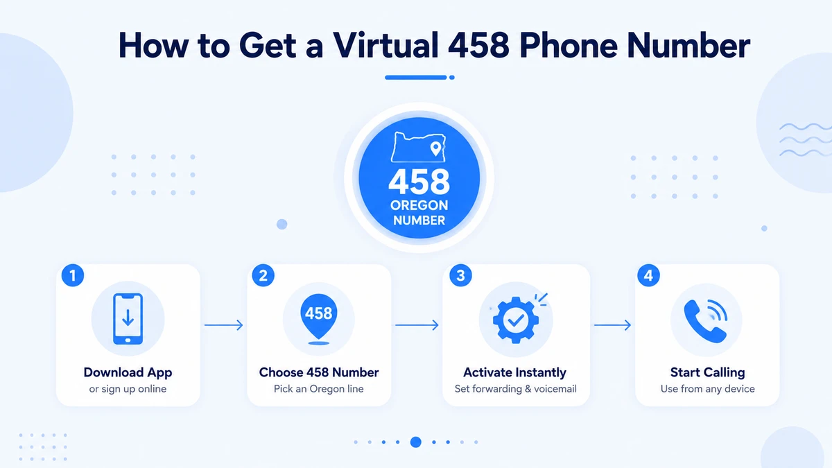 How to get a virtual 458 phone number — download the app, select an Oregon number, activate instantly and start calling from anywhere in the world with no local office required