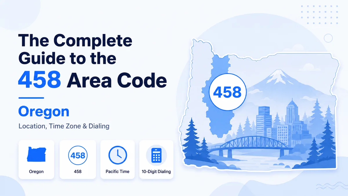 458 area code — Oregon overlay of 541 serving Eugene, Springfield, Bend, Medford, Corvallis, Roseburg, and communities across western, central, and southern Oregon