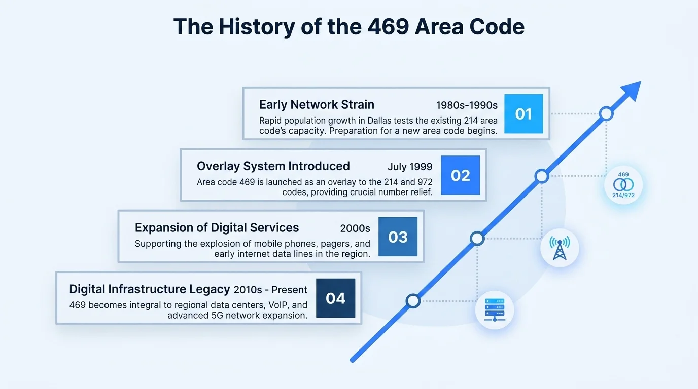 History of the 469 area code — established in 1999 as an overlay for Dallas-Fort Worth