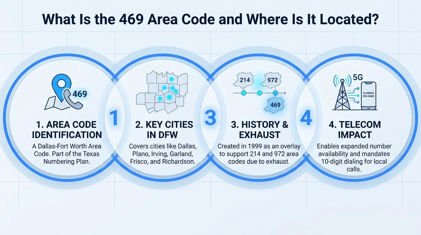 Map showing the 469 area code location across the Dallas-Fort Worth Metroplex in Texas