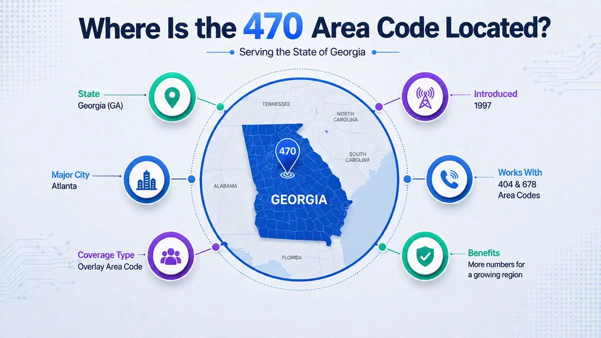 Map showing the 470 area code coverage across Metro Atlanta and surrounding Georgia counties