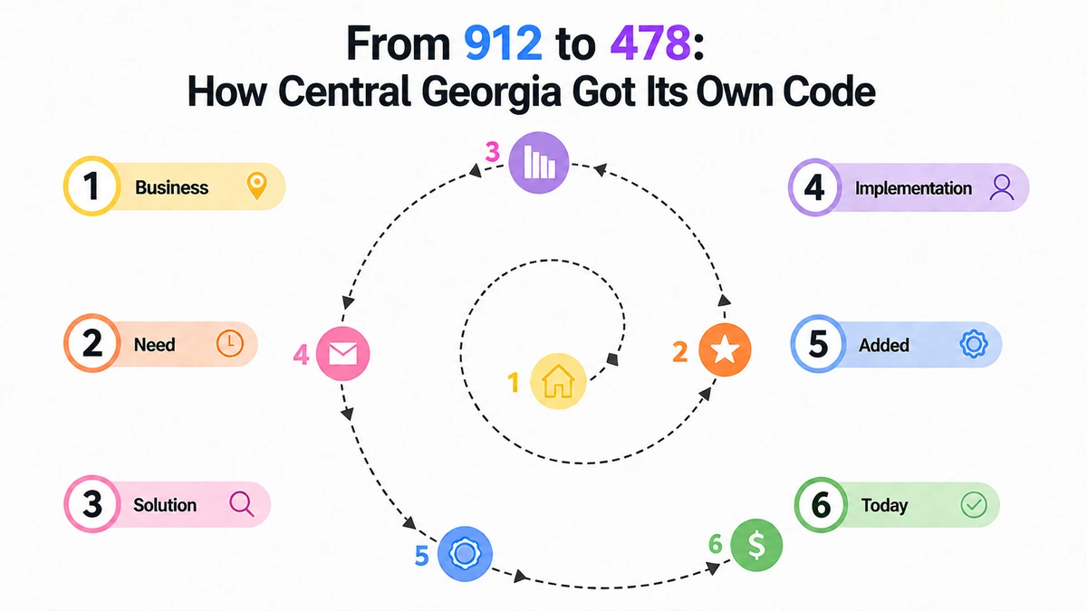 478 area code history timeline — from Georgia's 404 origin in 1947 to the 478 split from 912 in 2000