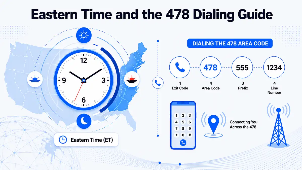 478 area code time zone — Eastern Time in central Georgia with time offset chart from major US cities