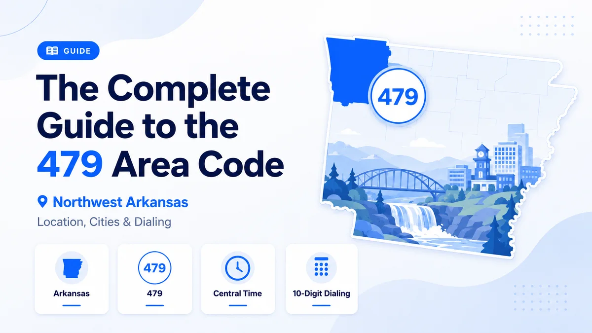 479 area code — northwest Arkansas covering Fayetteville, Bentonville, Fort Smith, Springdale, and Rogers including Walmart HQ and University of Arkansas