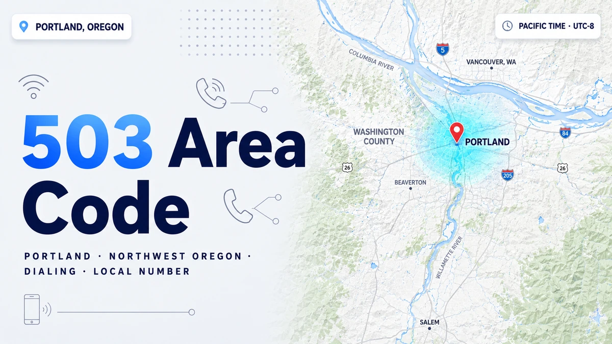503 area code — northwest Oregon coverage map showing Portland, Salem, Hillsboro, and the Oregon Coast