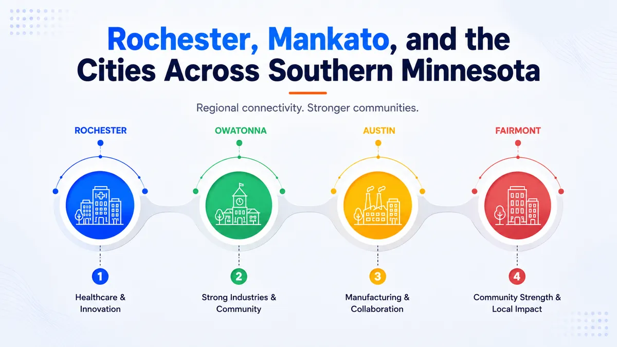 Map of the 507 area code coverage across southern Minnesota, showing Rochester, Mankato, Austin, and surrounding cities