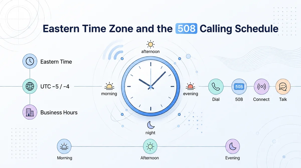 508 area code time zone — Eastern Time in southeastern Massachusetts with time difference chart from major US cities