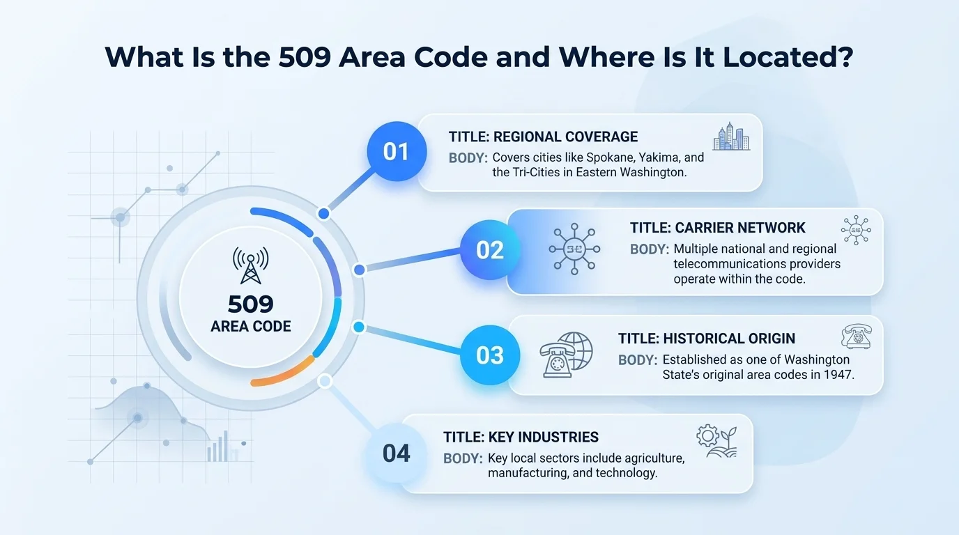 Map showing the 509 area code location across eastern Washington state