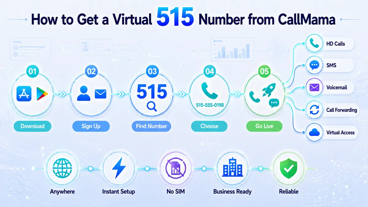 How to get a 515 area code virtual phone number — CallMama activation steps for Des Moines, Ames, Ankeny, West Des Moines, Waukee, and the broader central Iowa market