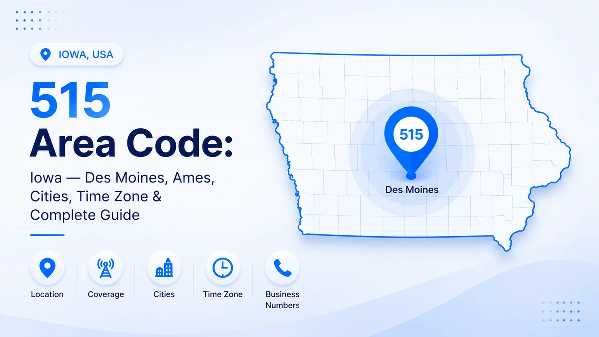 Des Moines Iowa skyline and the 515 area code — central Iowa covering Des Moines, Ames, Ankeny, West Des Moines, Urbandale, Johnston, Waukee, Boone, Indianola, Newton, Pella, and Norwalk on Central Time