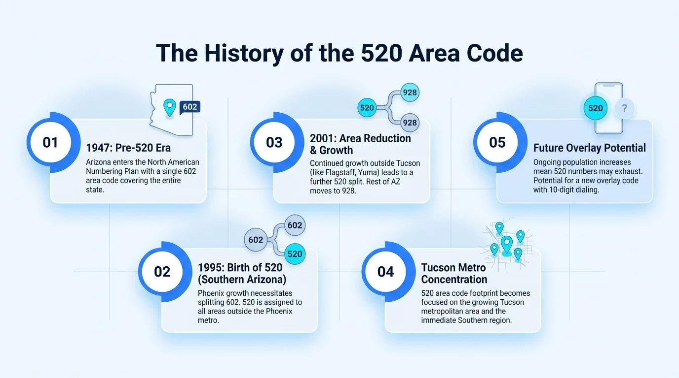 History of the 520 area code — created in 1995 as a split from Arizona's original 602 code