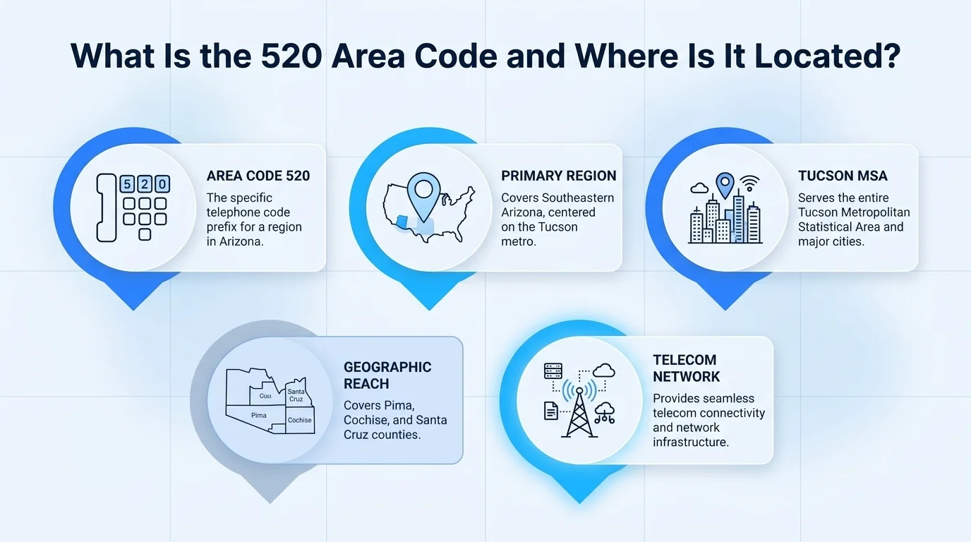 Map showing the 520 area code location across Tucson and southern Arizona