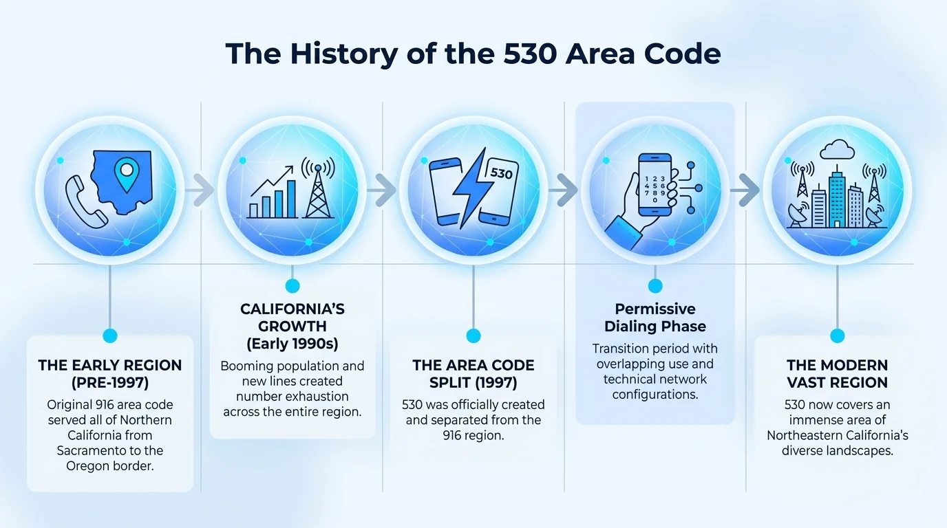 History of the 530 area code — created November 1997 as a split from California's 916 code