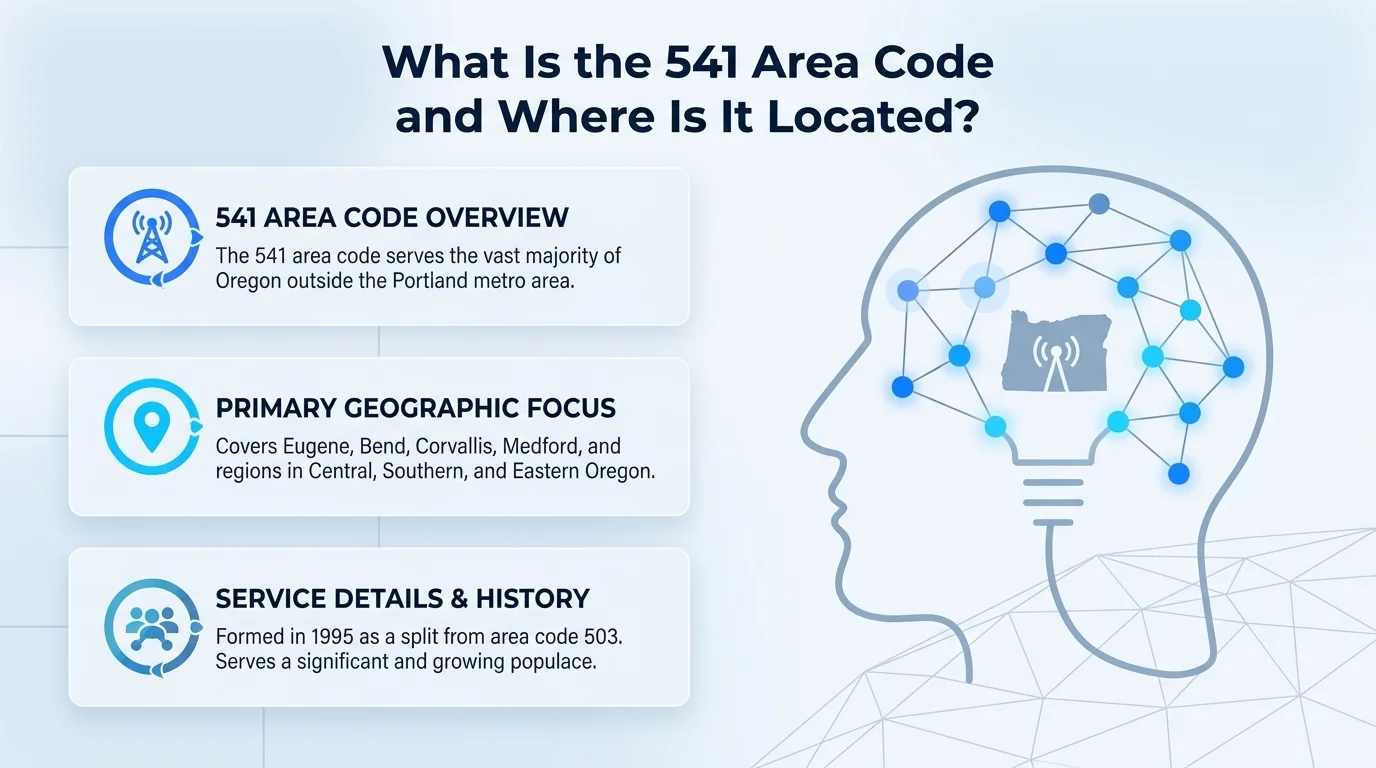 Map showing the 541 area code location across most of Oregon