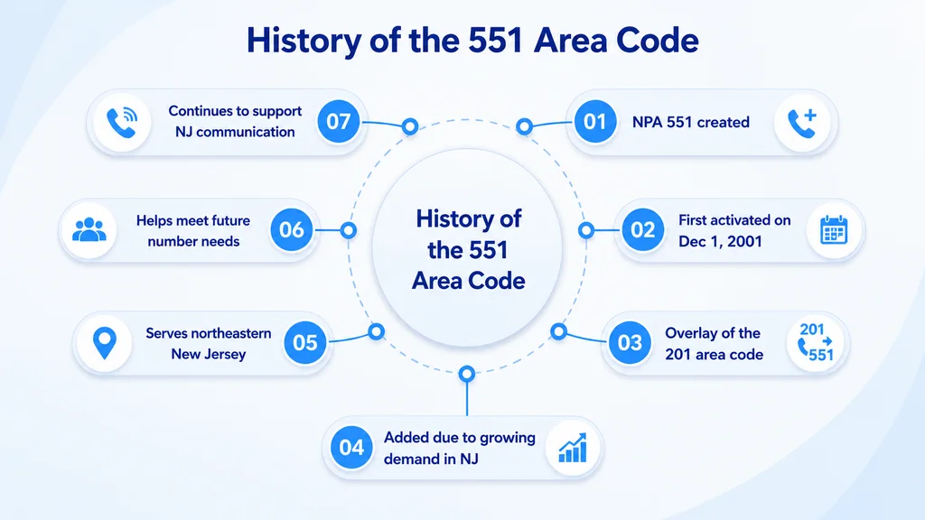 History of the 551 Area Code — Jersey City Northeastern New Jersey calling prefix timeline