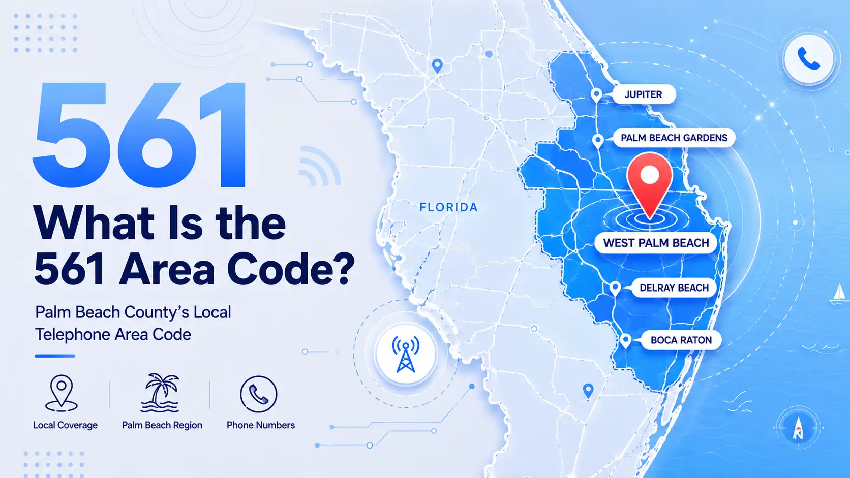 What is the 561 area code — established in 1996 to serve Palm Beach County, Florida