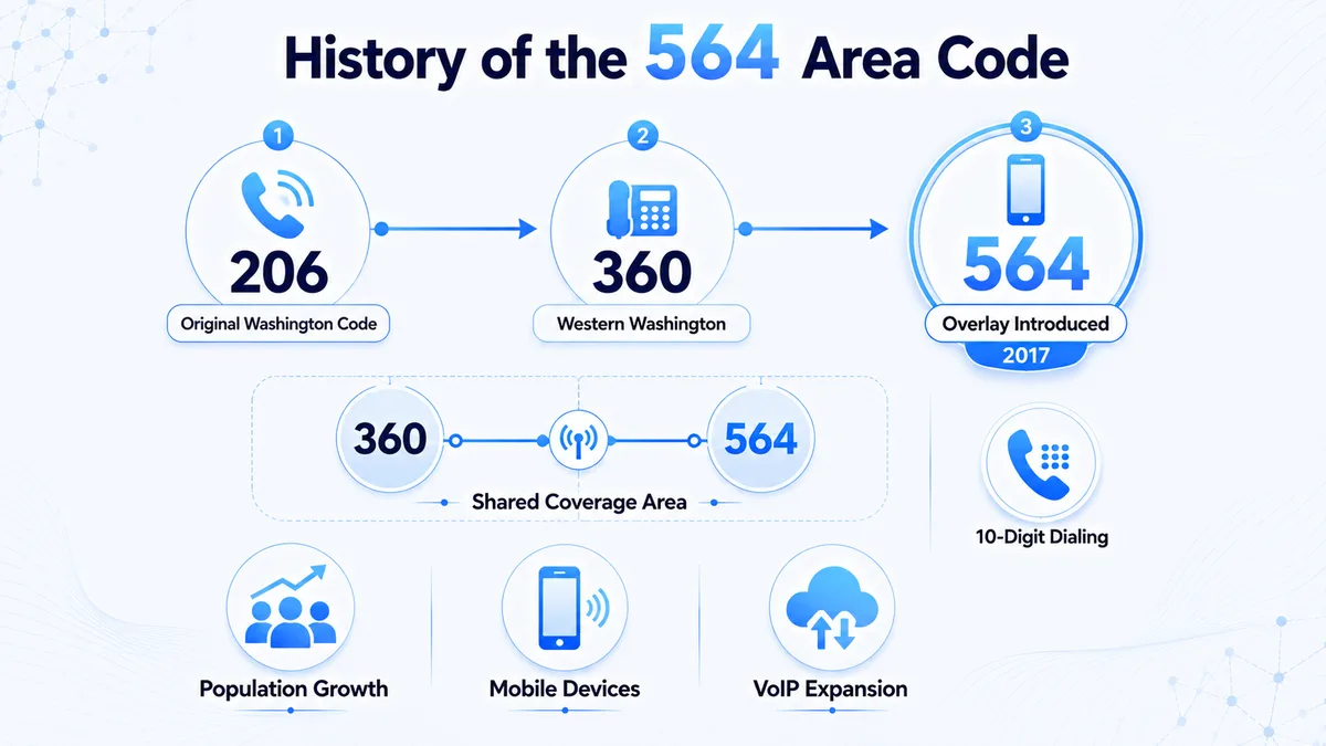 History of the 564 area code — western Washington telephone history from the 1995 360 area code launch through the 2017 overlay introduction