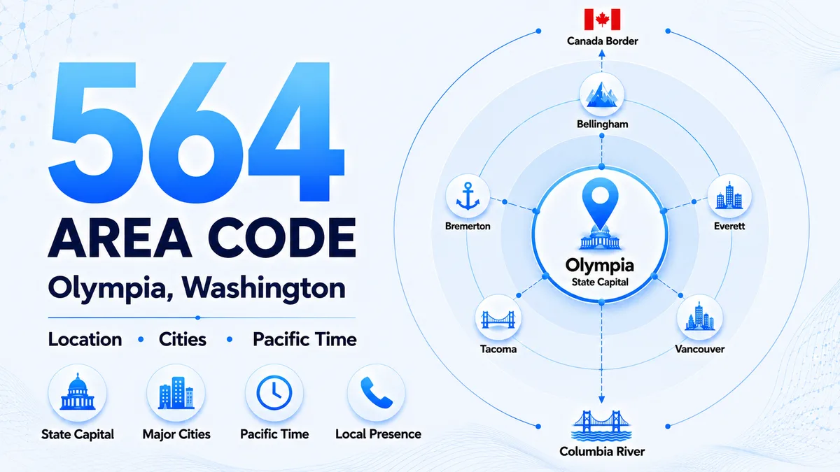 Olympia Washington state capitol building and western Washington landscape — 564 area code overlay covering Thurston County, Whatcom County, Clark County, Kitsap County, and surrounding counties