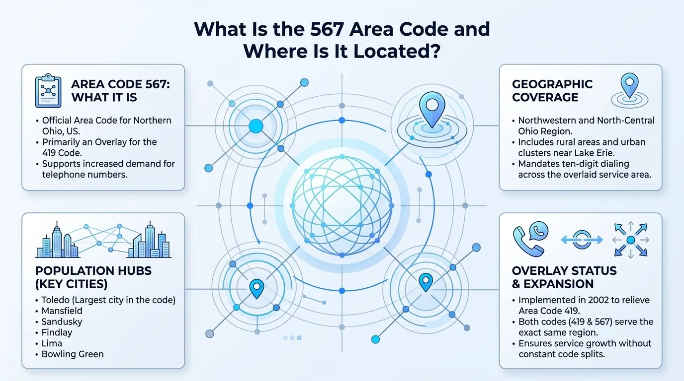 Map showing the 567 area code location across northwest Ohio counties