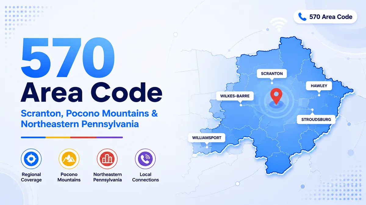 570 area code — northeastern Pennsylvania coverage map including Scranton, Wilkes-Barre, and the Pocono Mountains