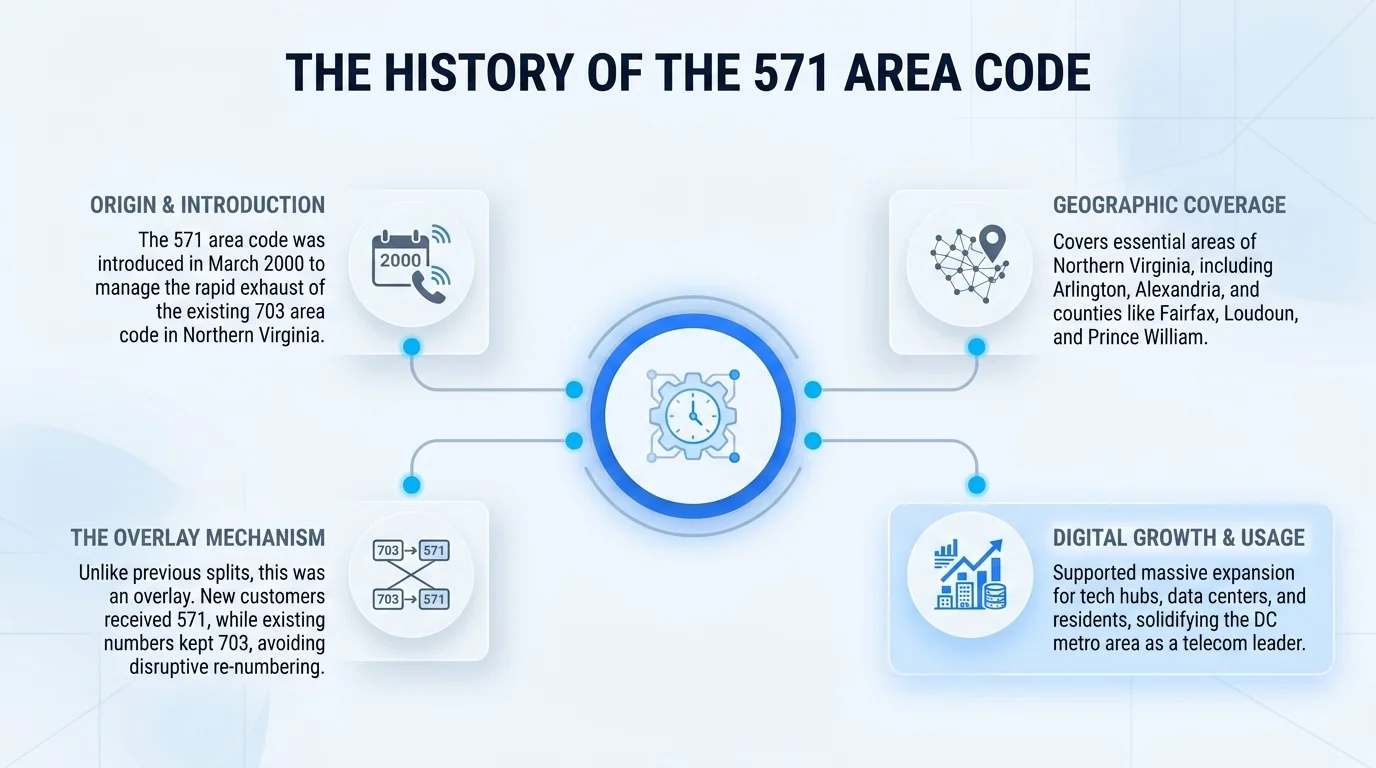 History of the 571 area code — introduced November 2000 as an overlay for northern Virginia's 703 code