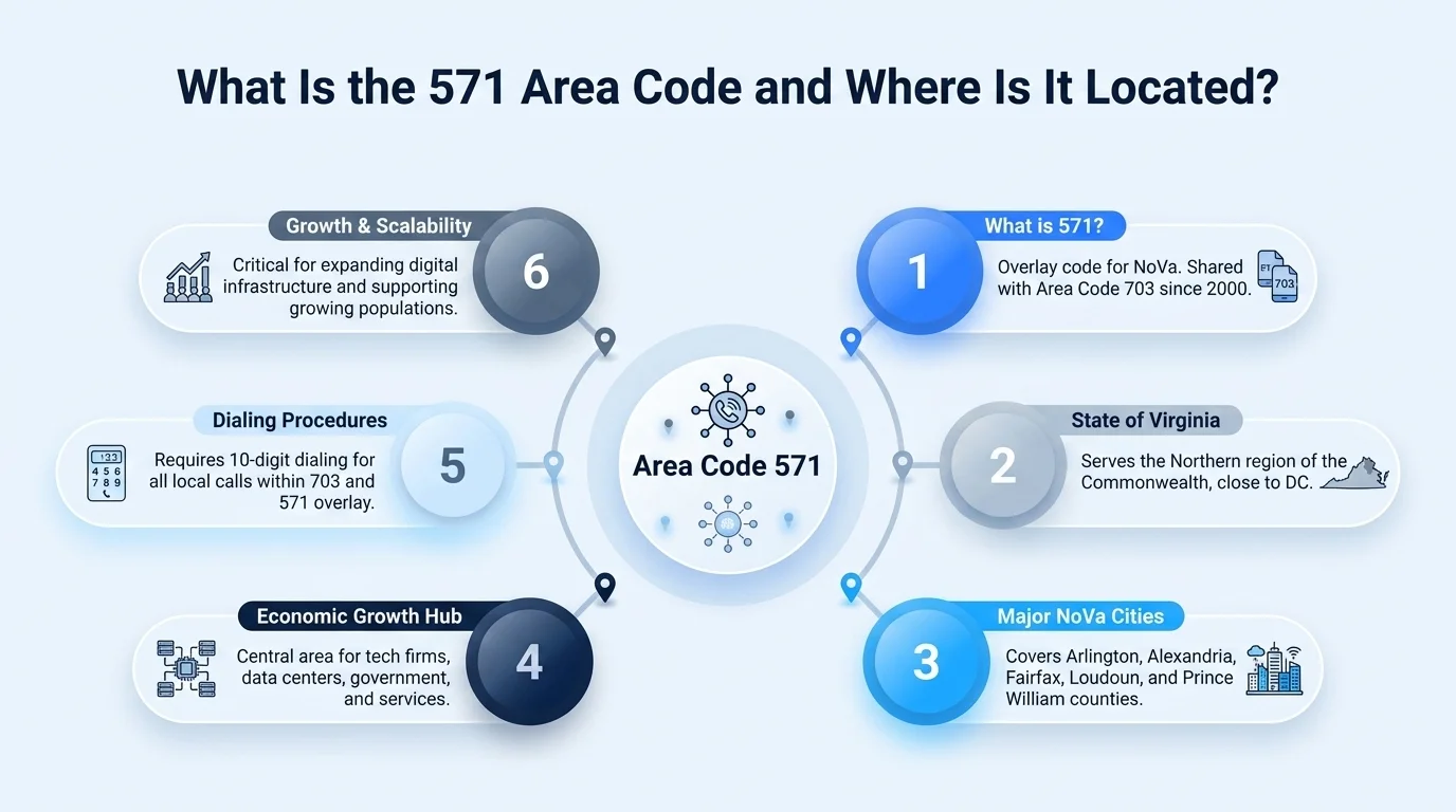 Map showing the 571 area code location across northern Virginia counties
