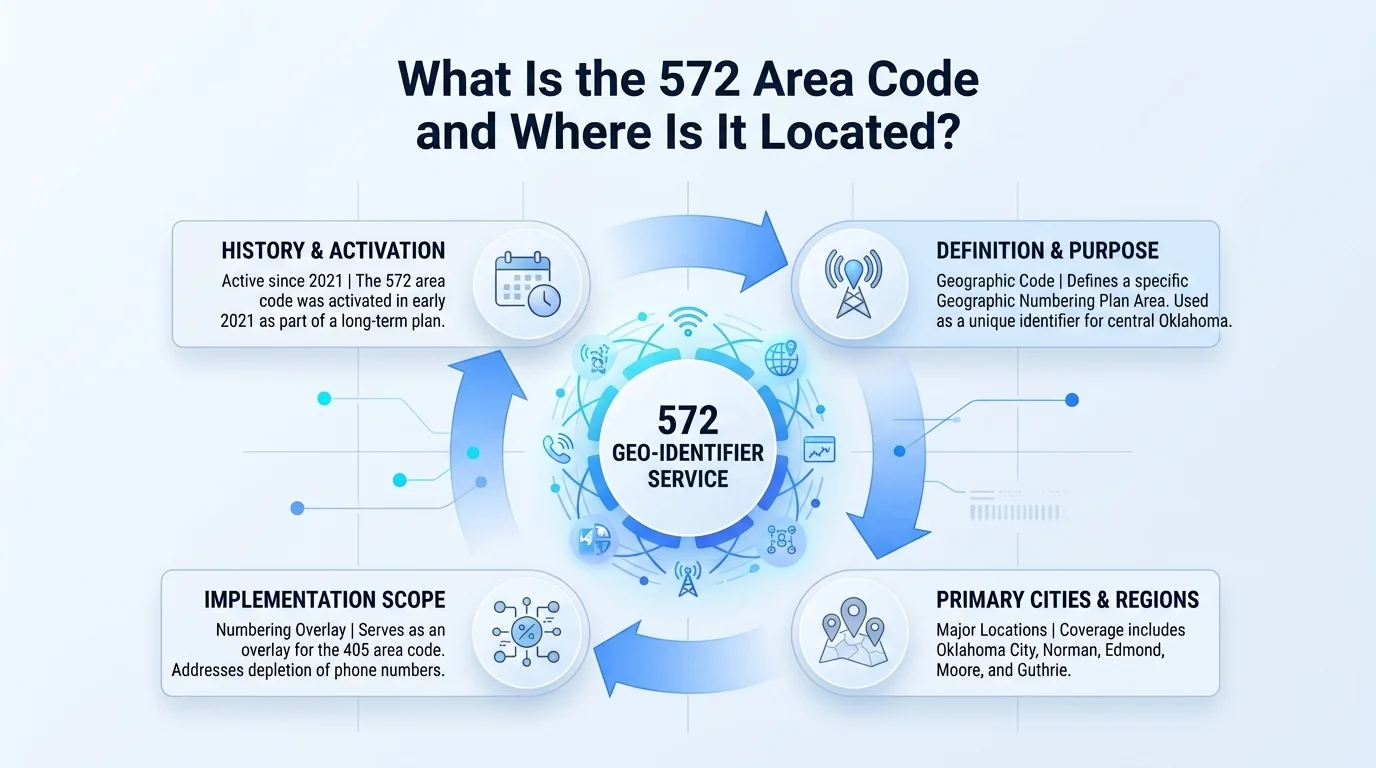 Map showing the 572 area code location across northeastern Oklahoma counties