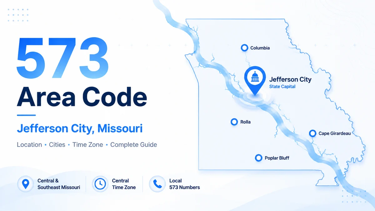 Jefferson City Missouri state capitol building and southeastern Missouri landscape — 573 area code covering Cole County, Boone County, Cape Girardeau County, and surrounding counties