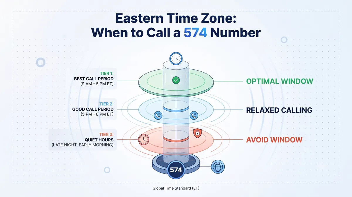 574 area code time zone — Eastern Time in northern Indiana with time difference chart from major US cities and international hubs