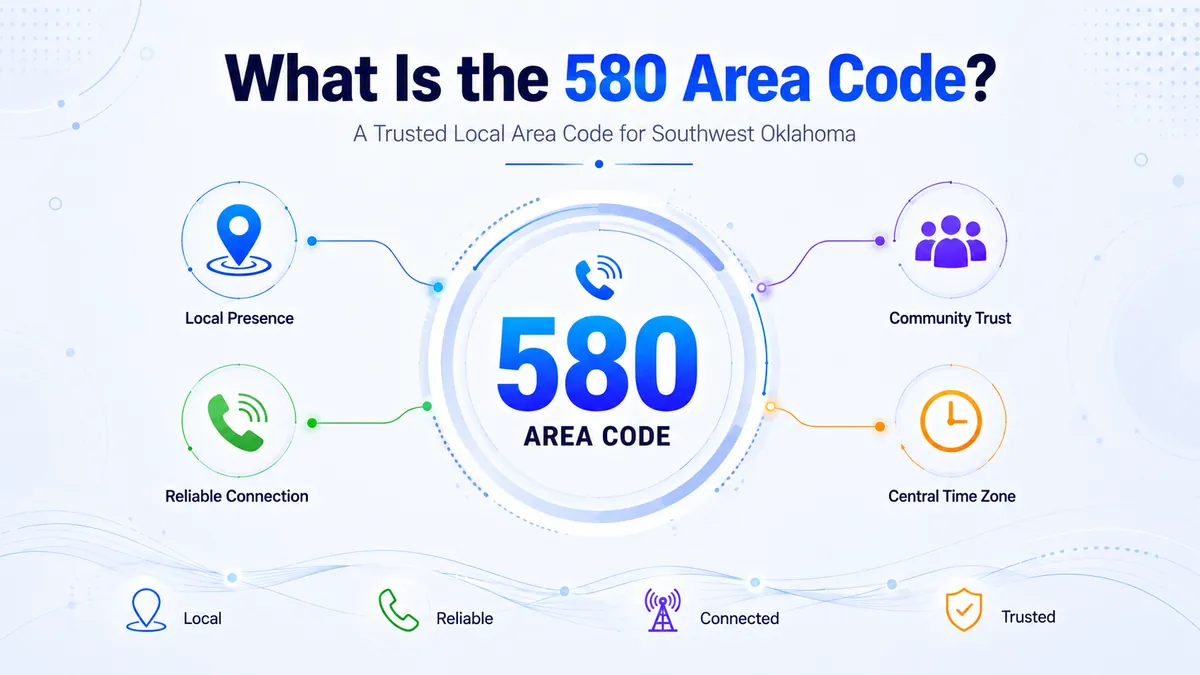 580 area code map — southwestern and south-central Oklahoma territory created in 1997 as a geographic split from 405, covering Lawton, Enid, Ardmore, Durant, and more than 40 counties