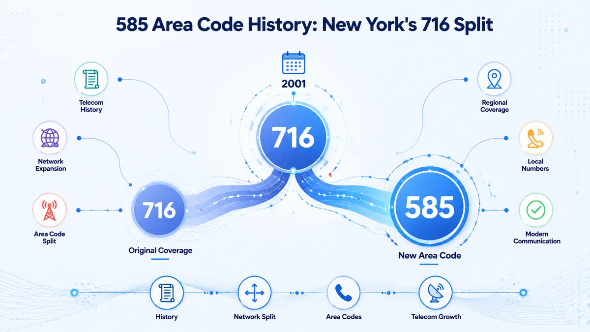 585 area code history — western New York's 2001 geographic split from 716 separating Rochester and the Finger Lakes region from the Buffalo metro