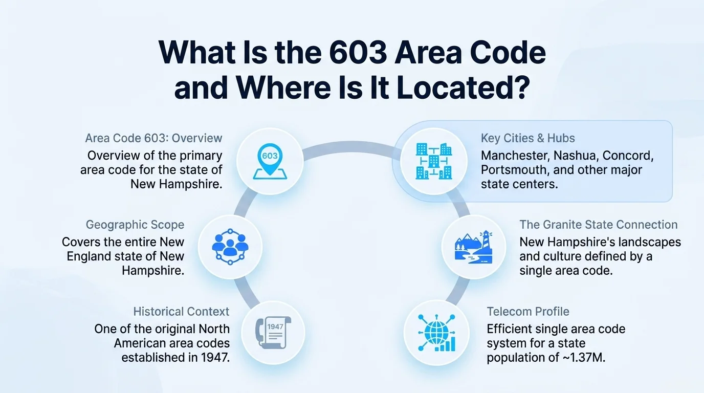 Map showing the 603 area code location across all of New Hampshire