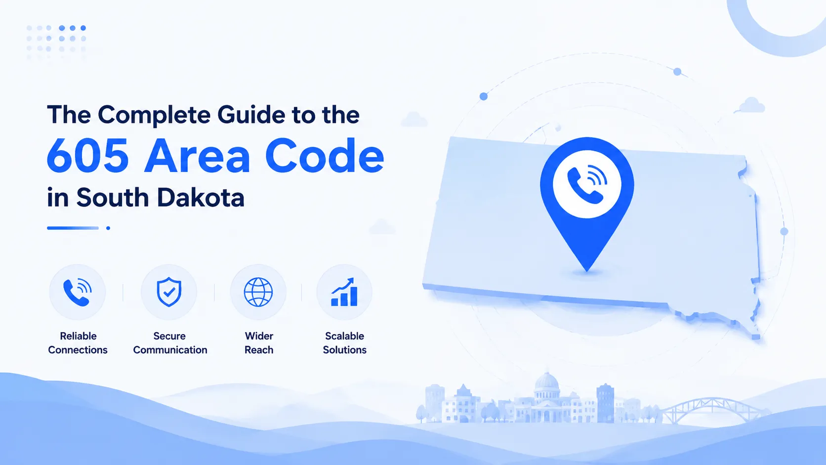 605 area code — covers the entire state of South Dakota including Sioux Falls, Rapid City, Aberdeen, Brookings, Pierre, Watertown, and Mitchell across the Great Plains and Black Hills region