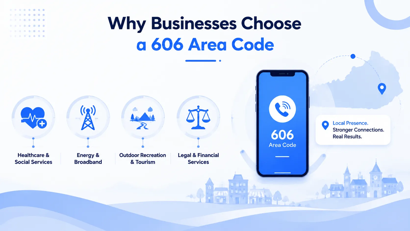 Why businesses choose a 606 area code — healthcare and social services, energy and broadband, outdoor recreation and tourism, and legal and financial services in eastern Kentucky