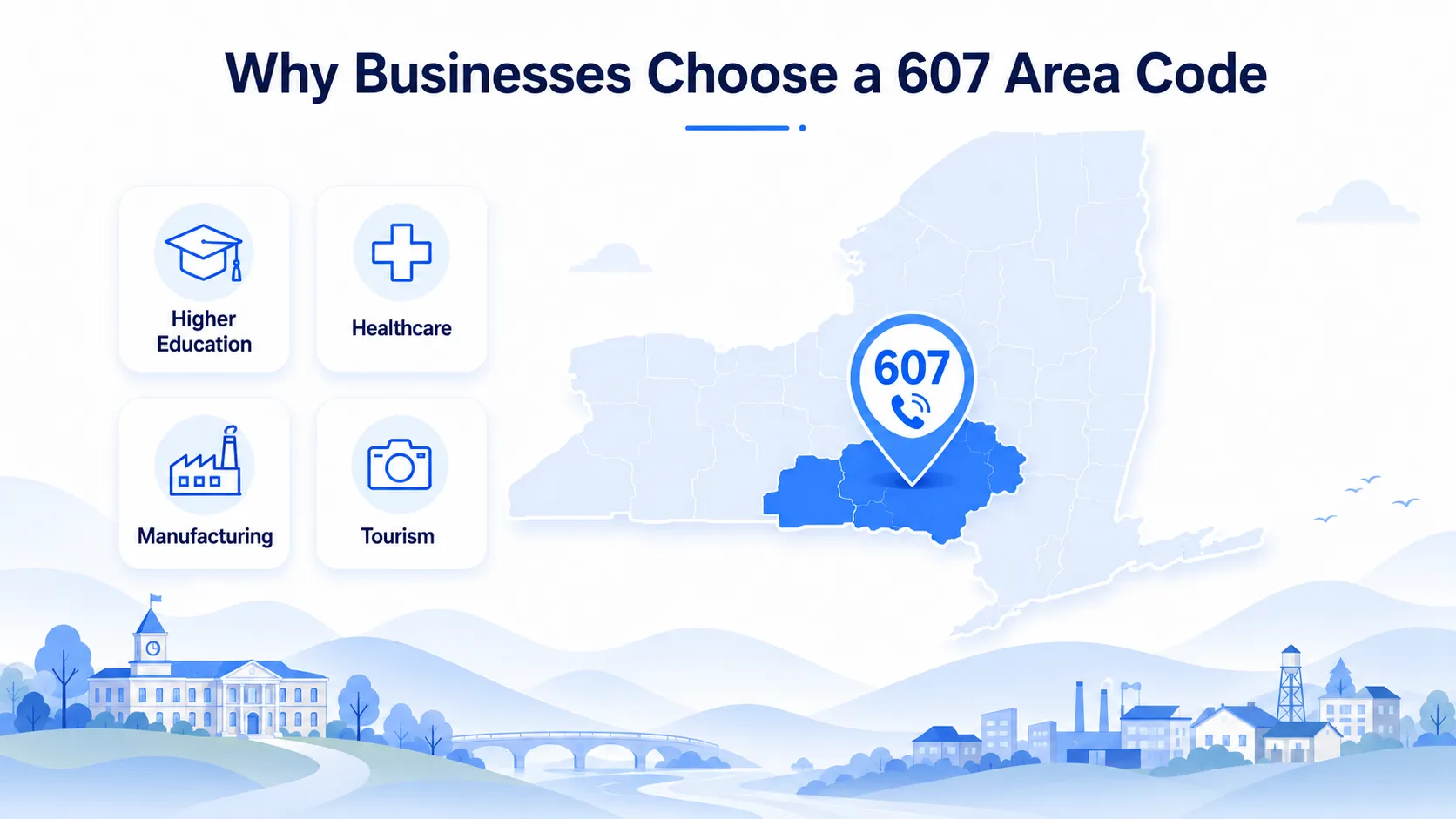 Why businesses choose a 607 area code — higher education, healthcare, manufacturing, and tourism sectors in New York's Southern Tier region