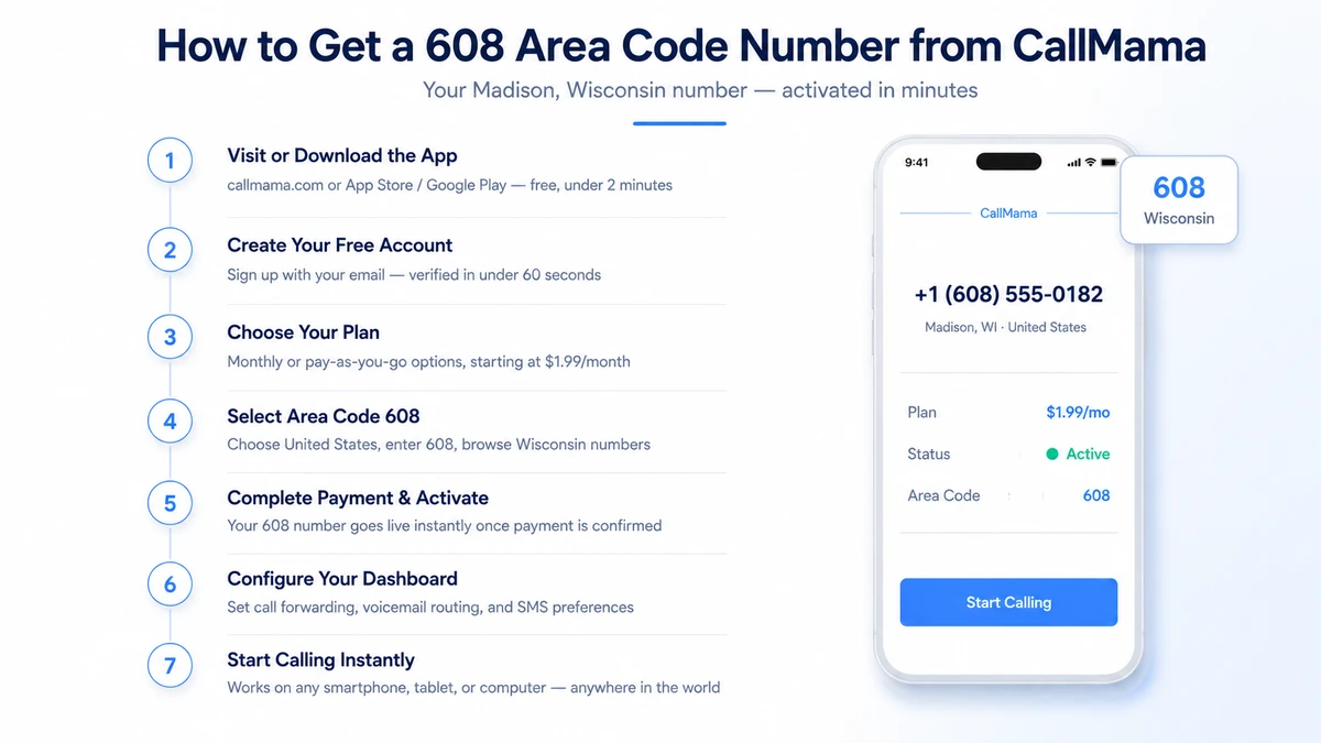 Step-by-step guide to getting a virtual 608 area code phone number for Madison and southwest Wisconsin