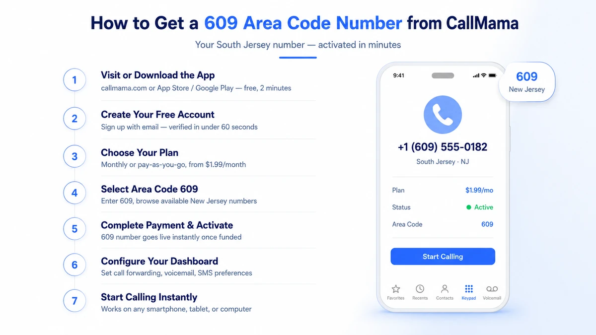 Step-by-step guide to getting a virtual 609 area code phone number for South Jersey, Trenton, Princeton, and Atlantic City