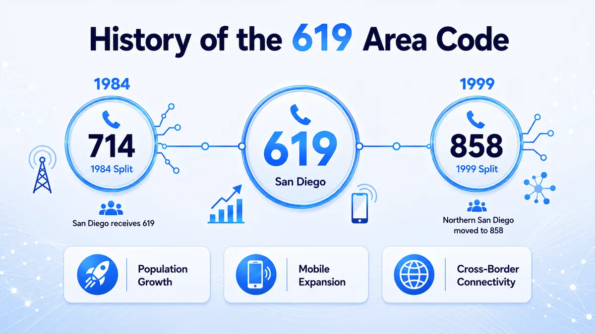 History of the 619 area code — Southern California telephone history from the 714 area code split in 1984 through the 1999 858 split that created the modern San Diego area code map