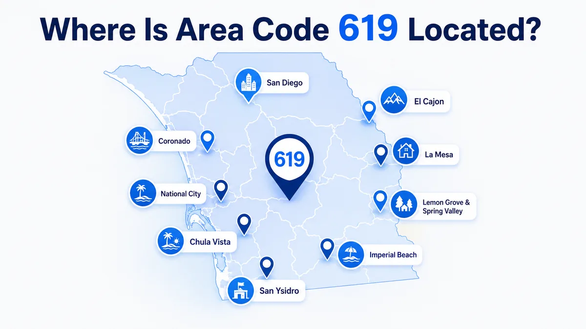 619 area code location map — southern San Diego County coverage including San Diego urban core, Chula Vista, National City, El Cajon, La Mesa, Coronado, and surrounding communities