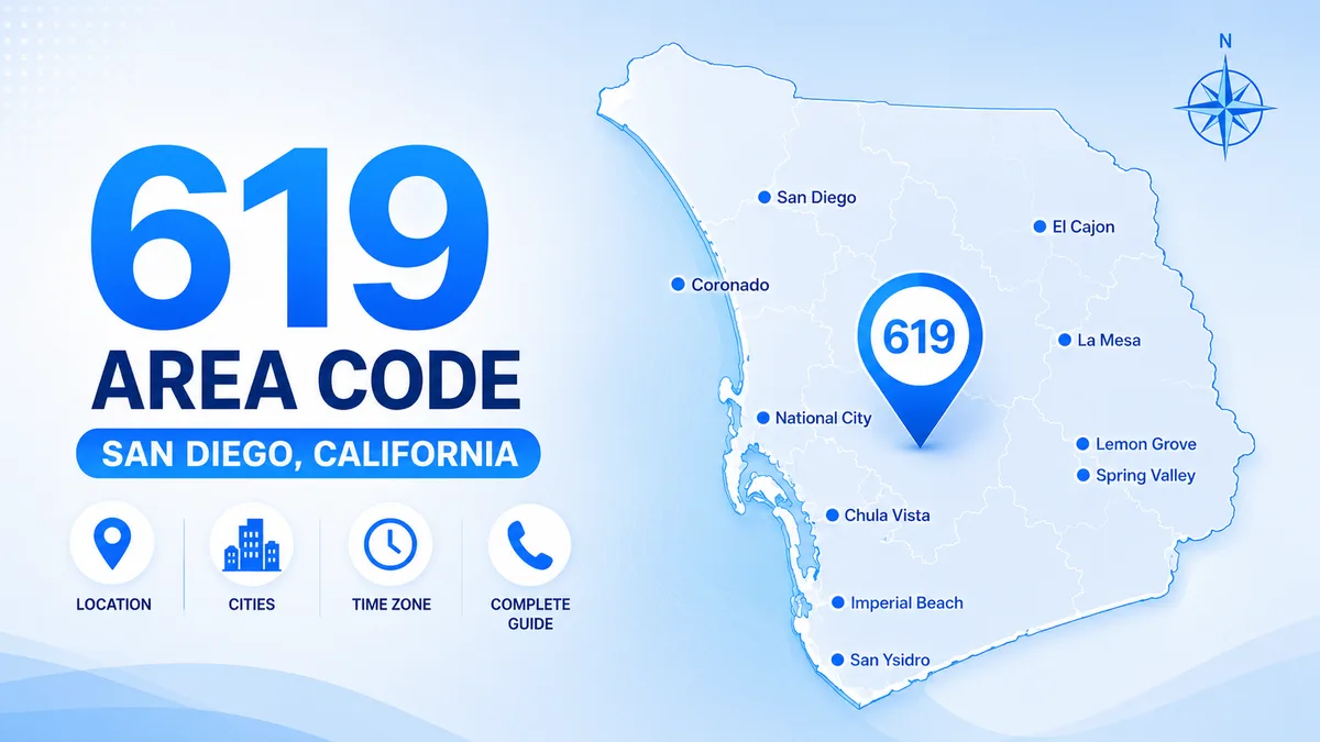 San Diego California skyline and southern San Diego County landscape — 619 area code covering the urban core, Chula Vista, National City, Coronado, and surrounding communities