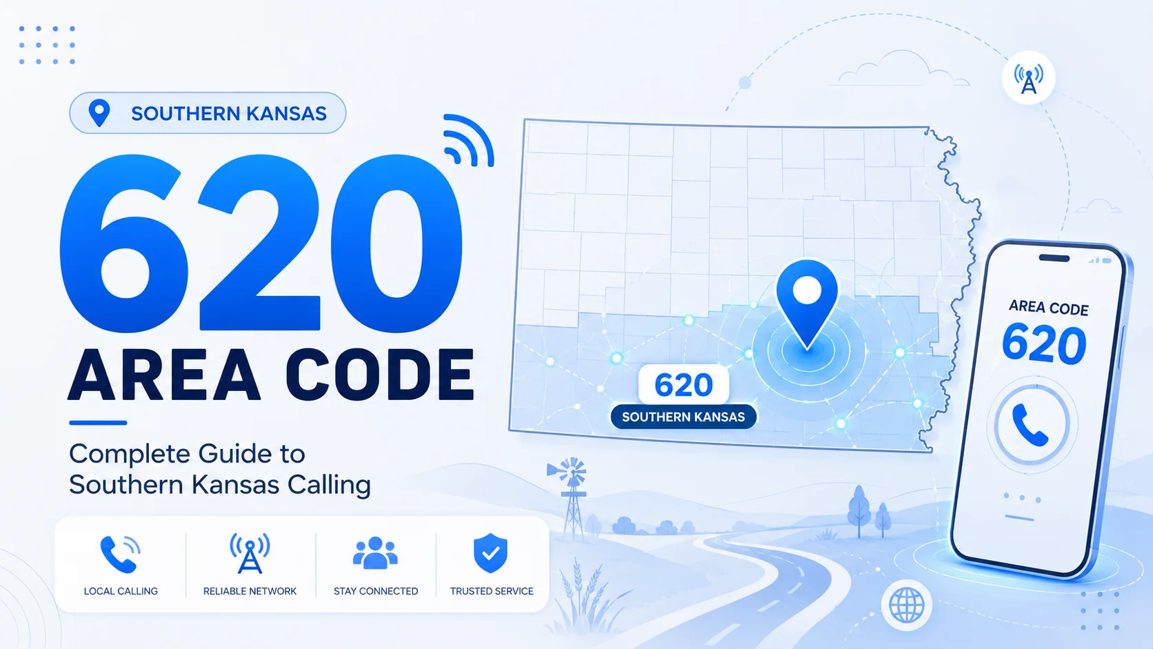 620 area code — location, coverage and communities across southern Kansas