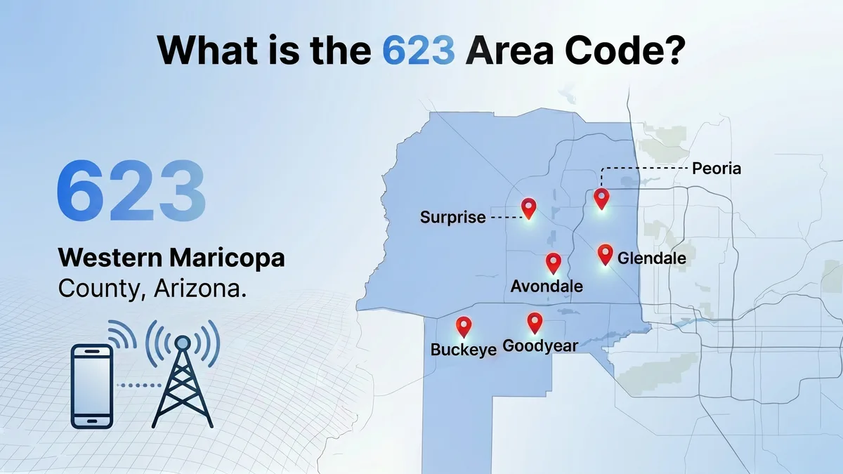 What is the 623 area code — western Maricopa County Arizona coverage map
