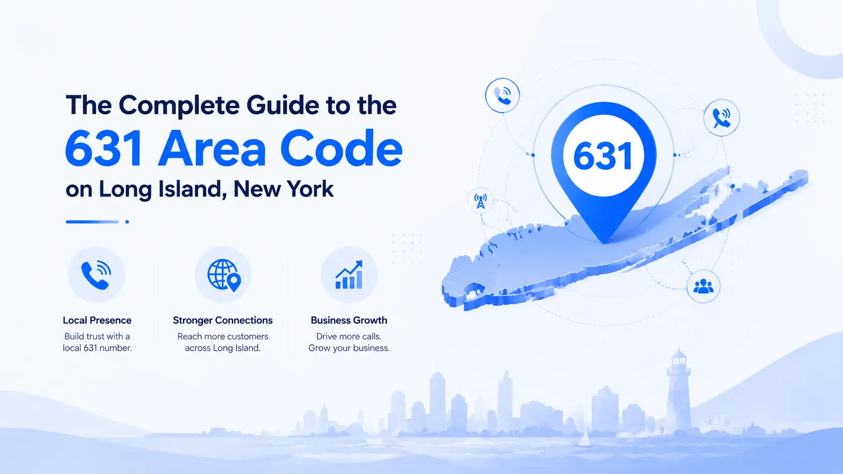 631 area code — covers all of Suffolk County on Long Island NY including Huntington, the Hamptons, Stony Brook, Patchogue and Riverhead